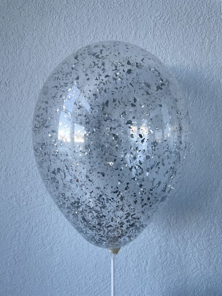 Шар с конфетти, серебро стружка 12"