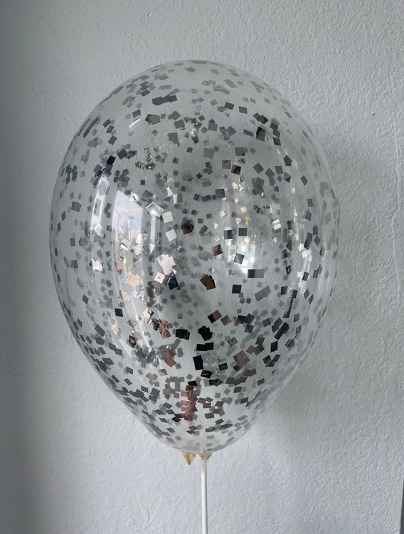 Шар с конфетти, серебро квадрат 0.5см 12"